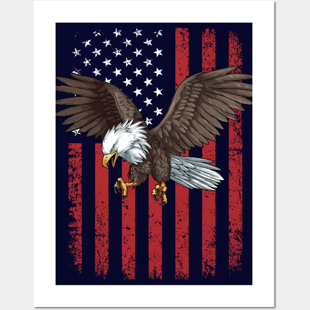 Bald Eagle Retro USA Flag Wall Art by Pennelli Studio